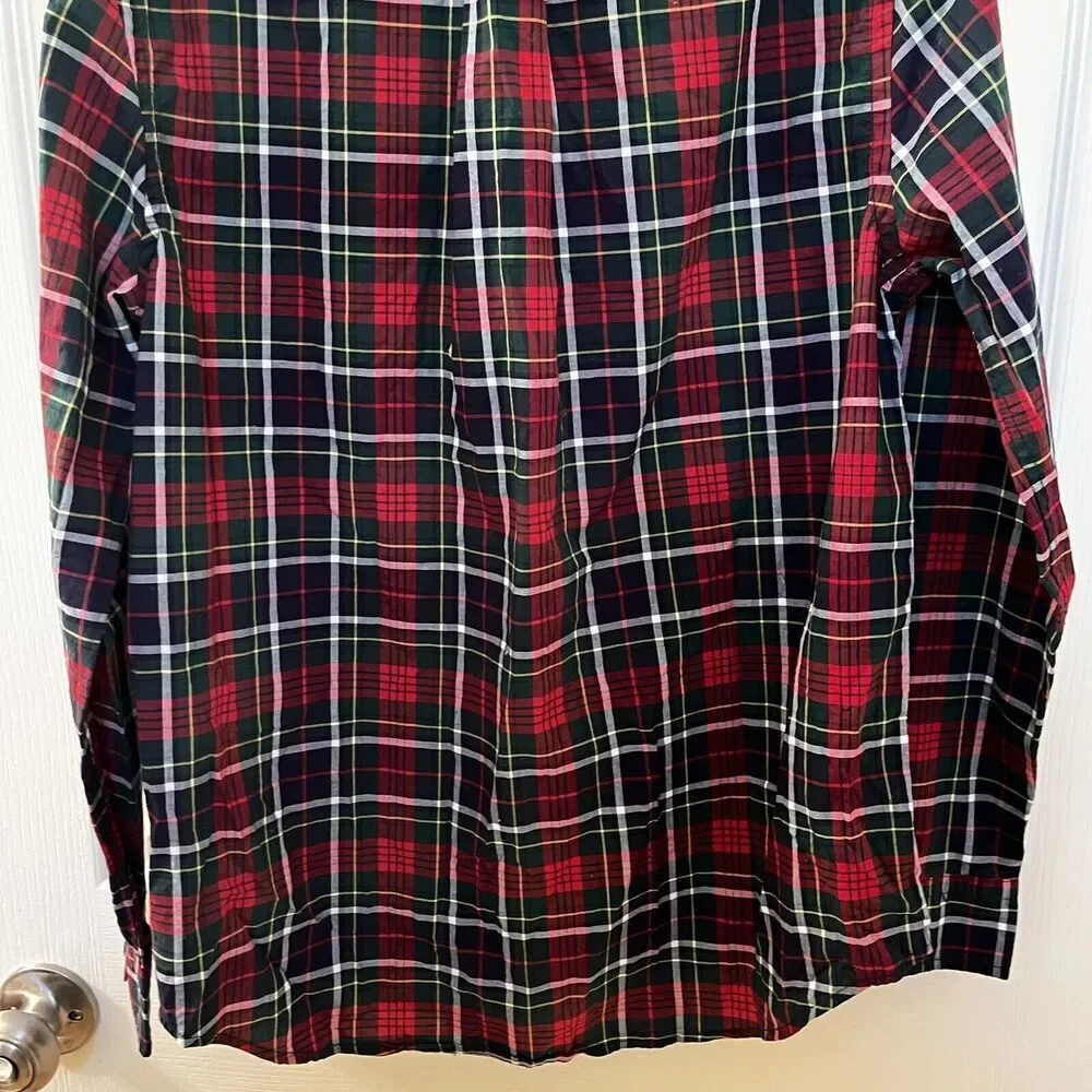 Ralph Lauren Red Green Navy Plaid Button Up Shirt Cotton Boys Size Large 14-16